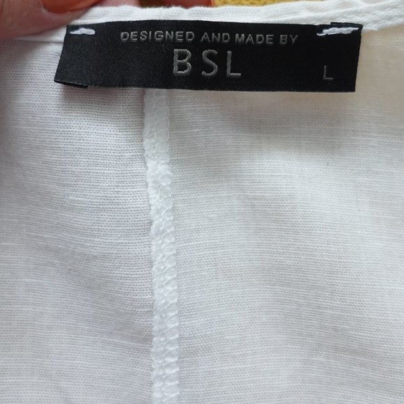 BSL White Puff Sleeve Sweetheart Neck Shirt Size L - Picture 5 of 6